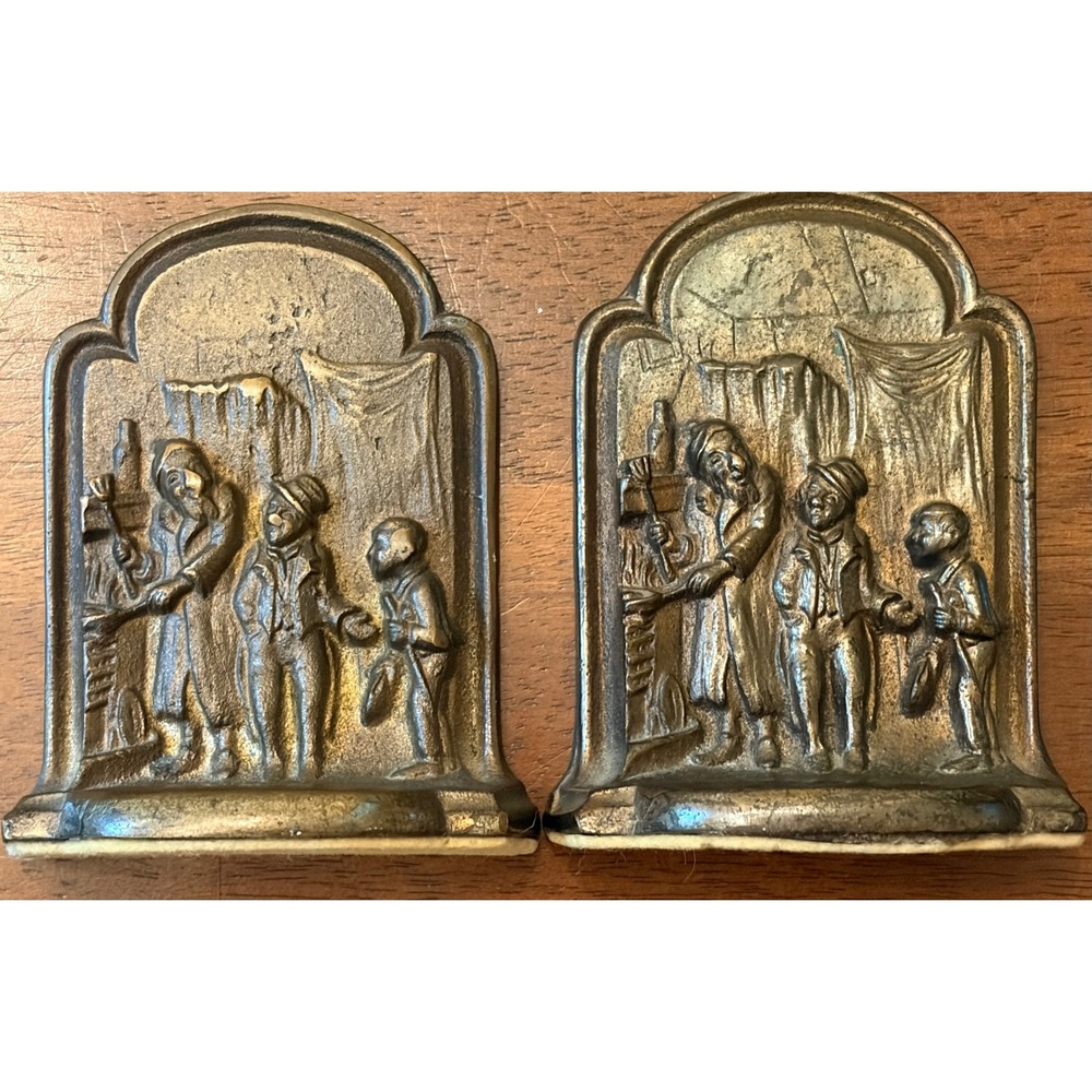 Antique MVT Solid Bronze Dicken's Oliver Twist Bookends 1920-1930s